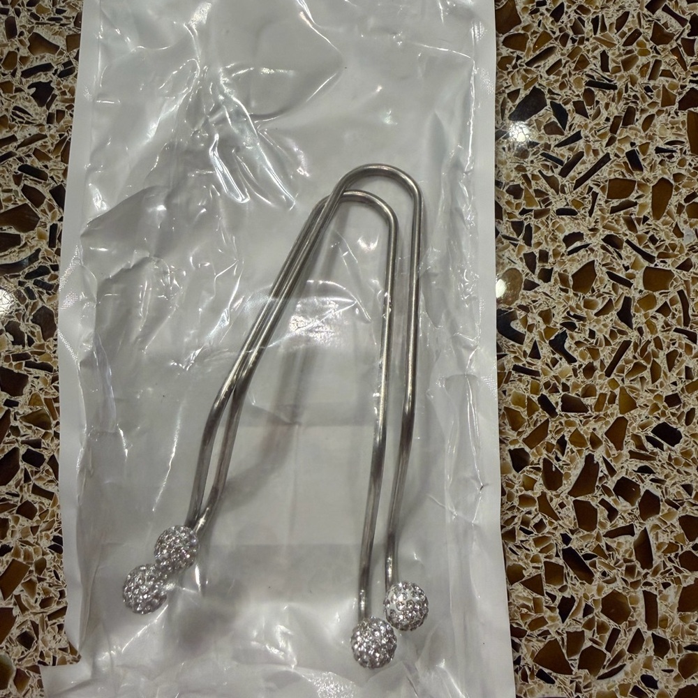 Car headrest hooks in Silver Metal Purse Handles with Rhinestone Ends